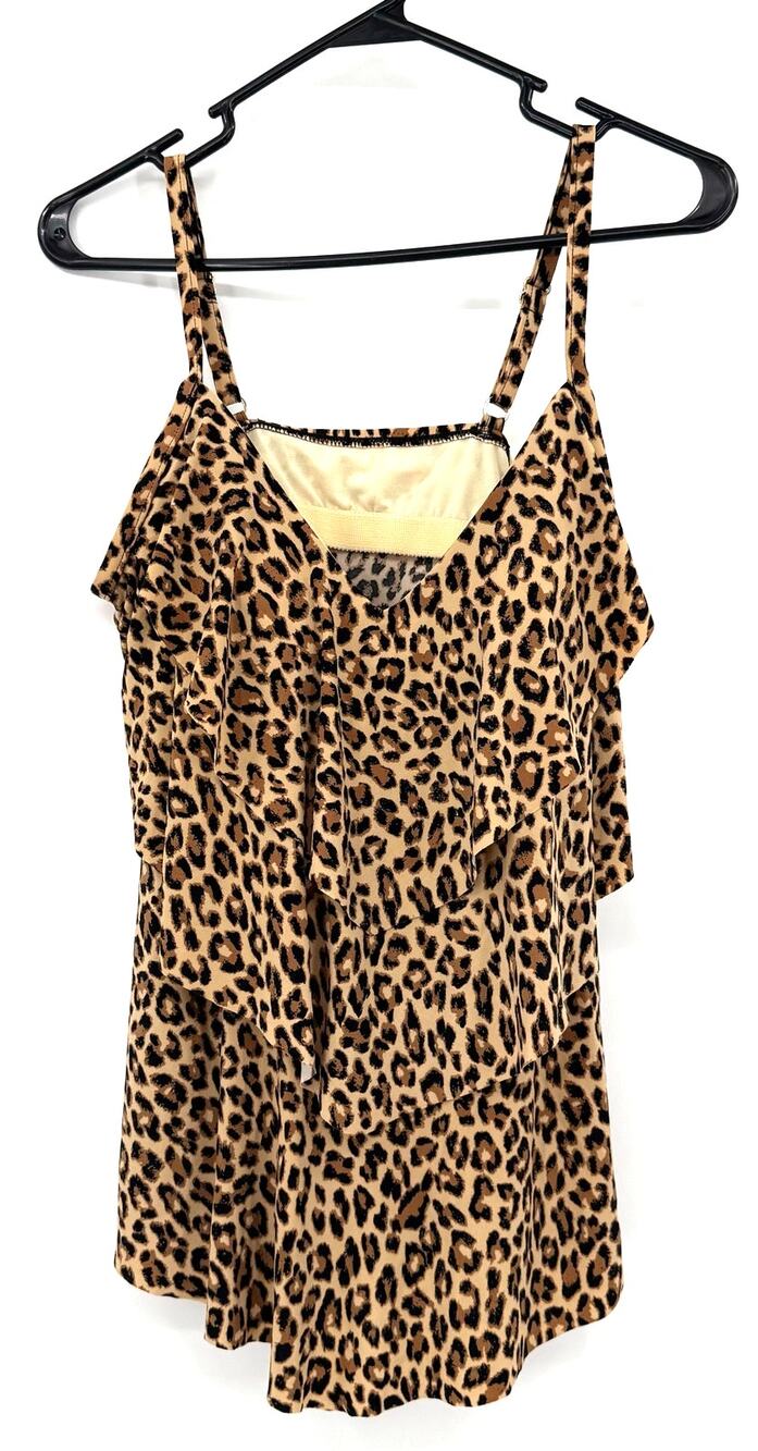 Aqua Green Size 1X Tankini Top Swim Bathing Suit Tiered Front Cheetah Leopard